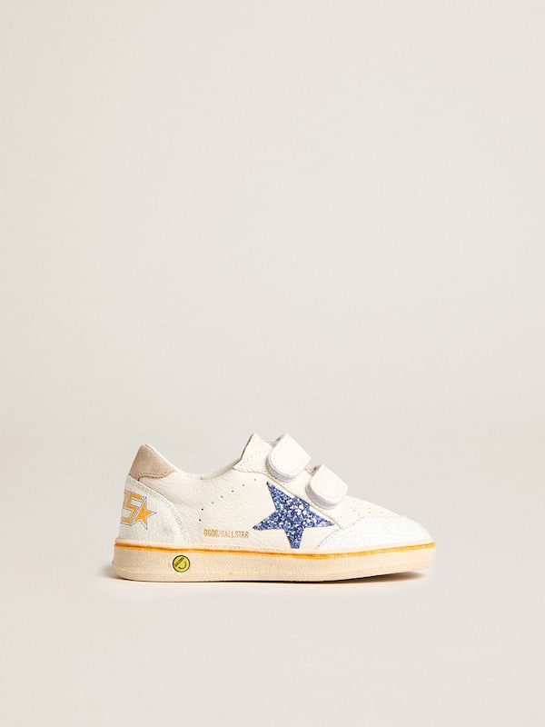 Golden Goose - Junior Ball Star with blue glitter star and beige suede heel tab in 