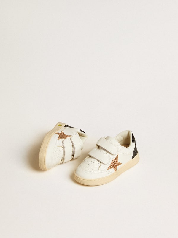 Golden Goose - Junior Ball Star in white nappa with glitter star, heel tab and heel in 