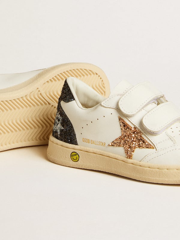 Golden Goose - Junior Ball Star in white nappa with glitter star, heel tab and heel in 