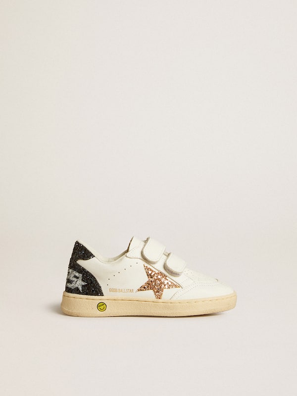 Golden Goose - Junior Ball Star in white nappa with glitter star, heel tab and heel in 