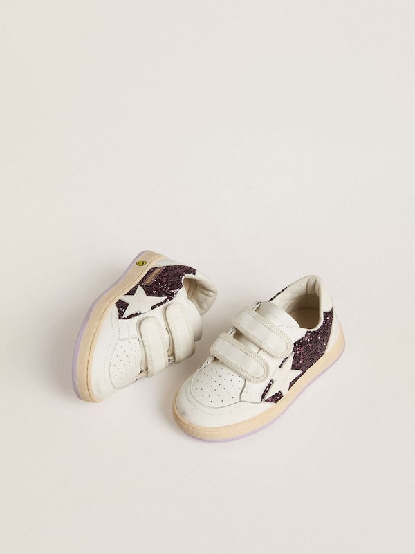 Golden Goose - Junior Ball Star in purple glitter with white leather star and heel tab in 
