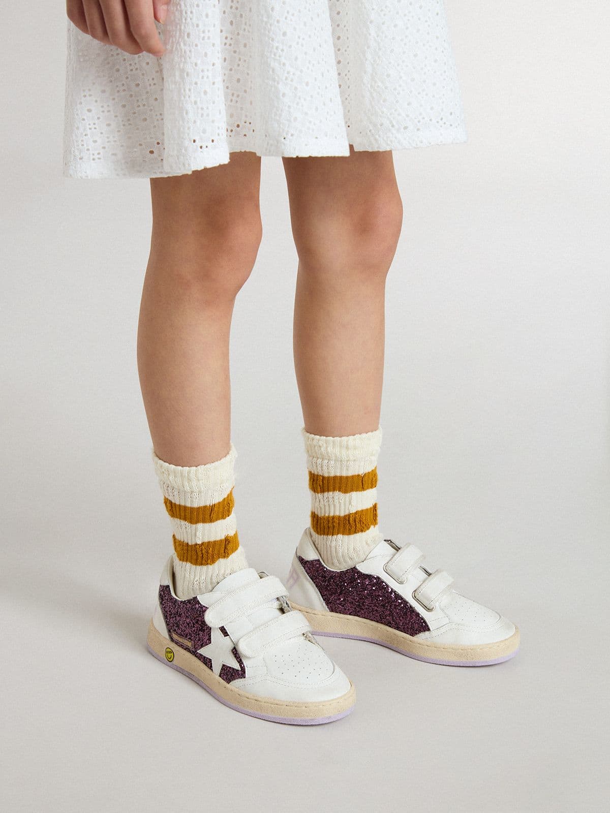Golden Goose - Junior Ball Star in purple glitter with white leather star and heel tab in 
