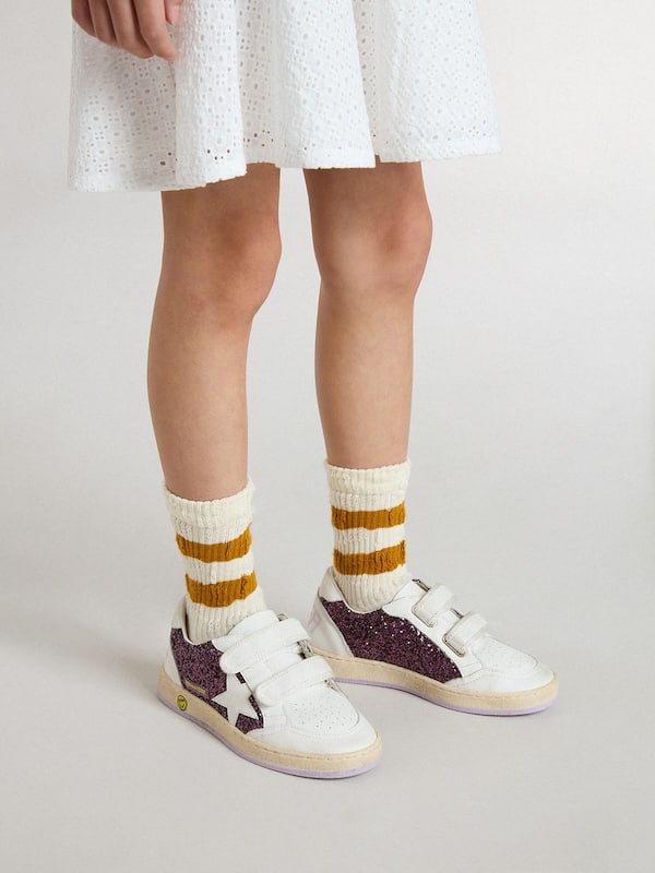 Golden Goose - Junior Ball Star in purple glitter with white leather star and heel tab in 