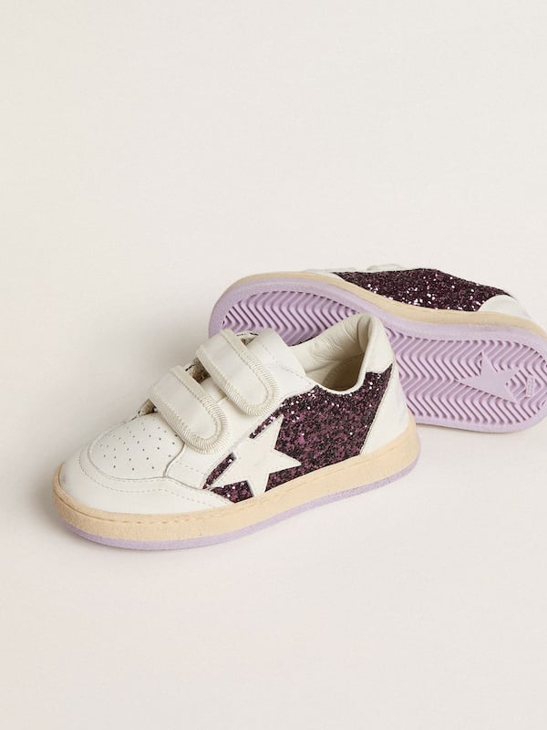 Golden Goose - Junior Ball Star in purple glitter with white leather star and heel tab in 