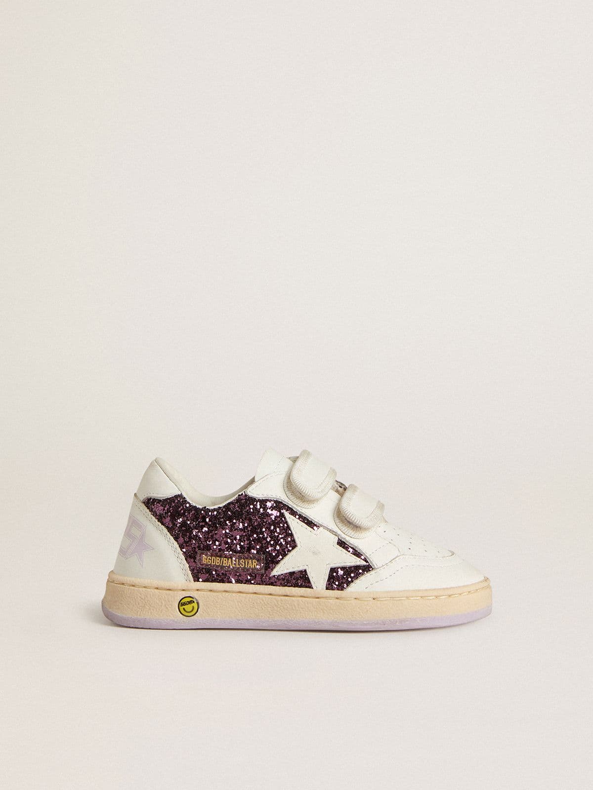 Golden Goose - Junior Ball Star in purple glitter with white leather star and heel tab in 