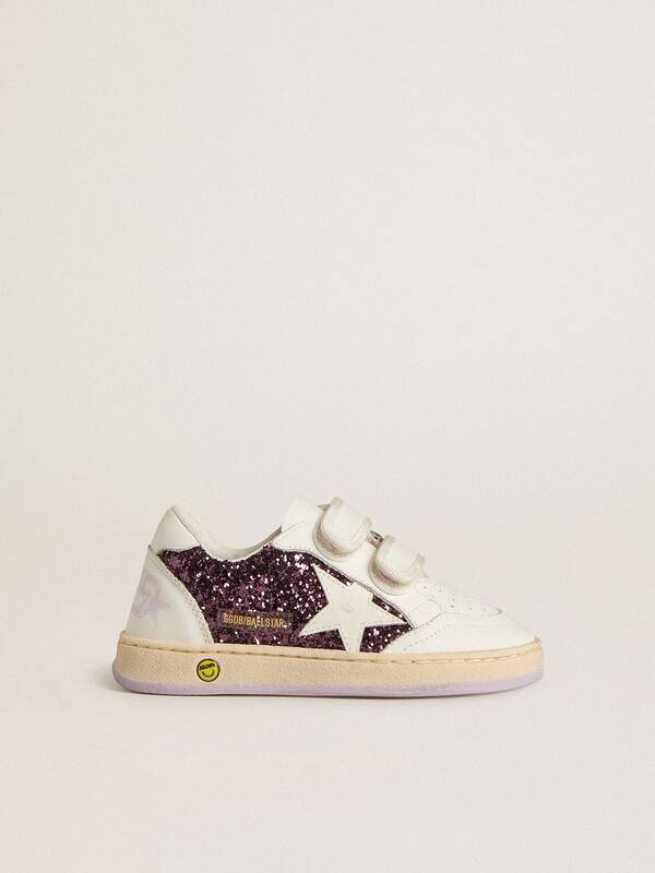 Golden Goose - Junior Ball Star in purple glitter with white leather star and heel tab in 