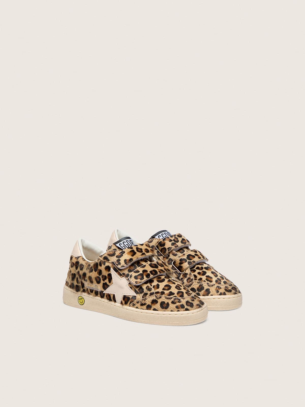 Golden Goose - Junior Ball Star in leopard-print pony skin with pink leather star and heel tab in 