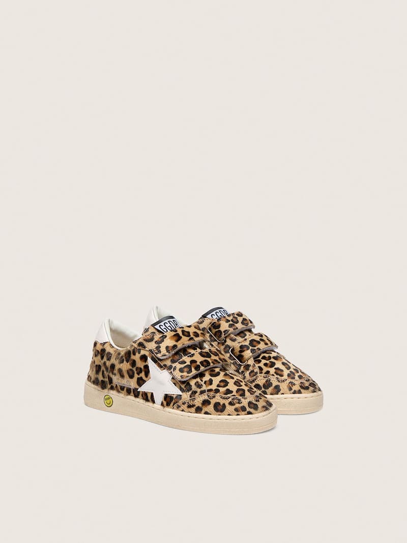 Golden Goose - Ball Star Junior de piel efecto potro estampado leopardo con estrella y refuerzo del tal&oacute;n de piel blanca
 in 