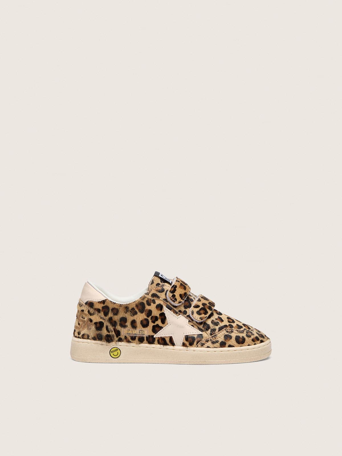 Golden Goose - Junior Ball Star in leopard-print pony skin with pink leather star and heel tab in 
