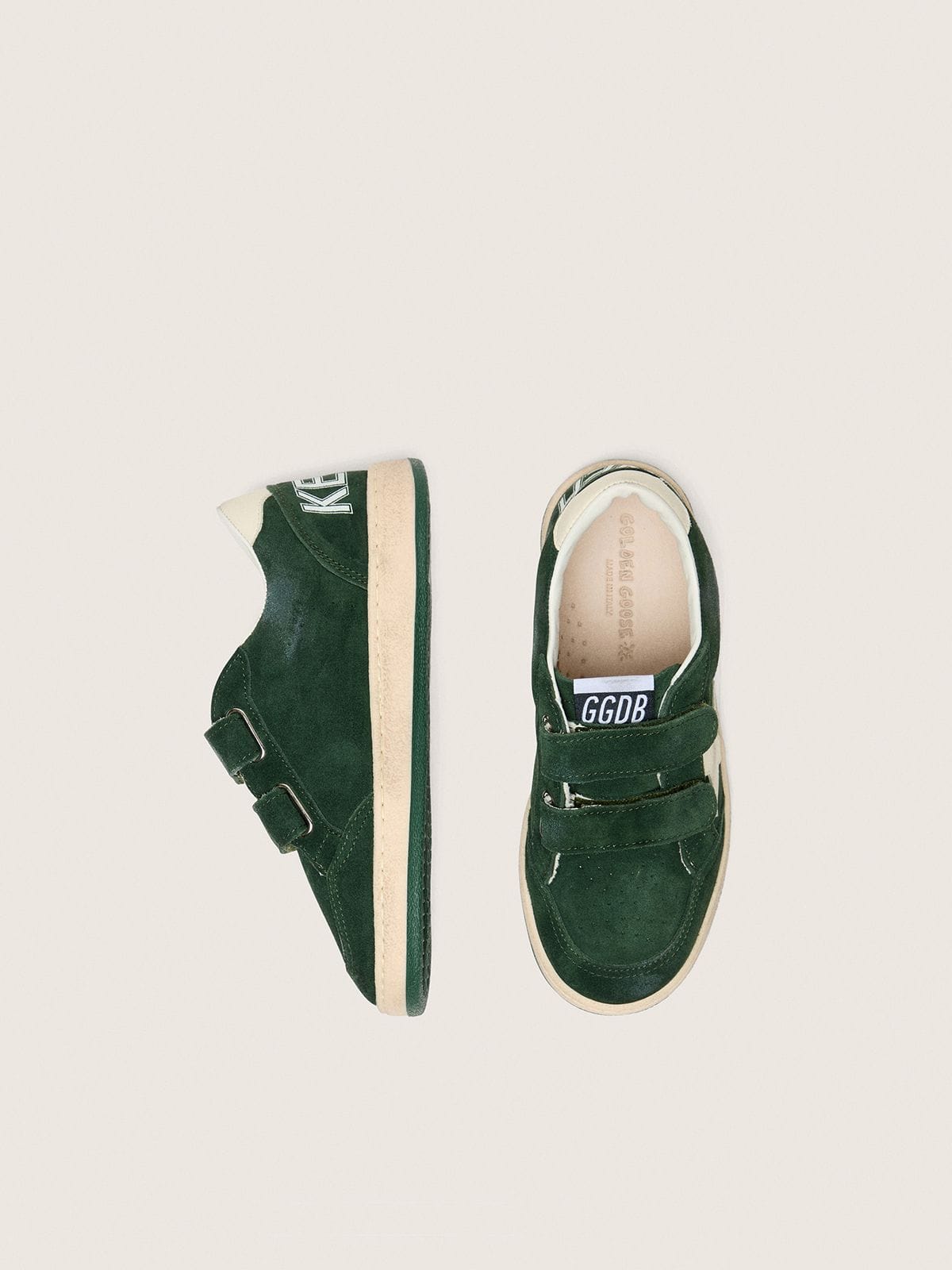 Golden Goose - Junior Ball Star in forest-green suede with cream leather star and heel tab in 