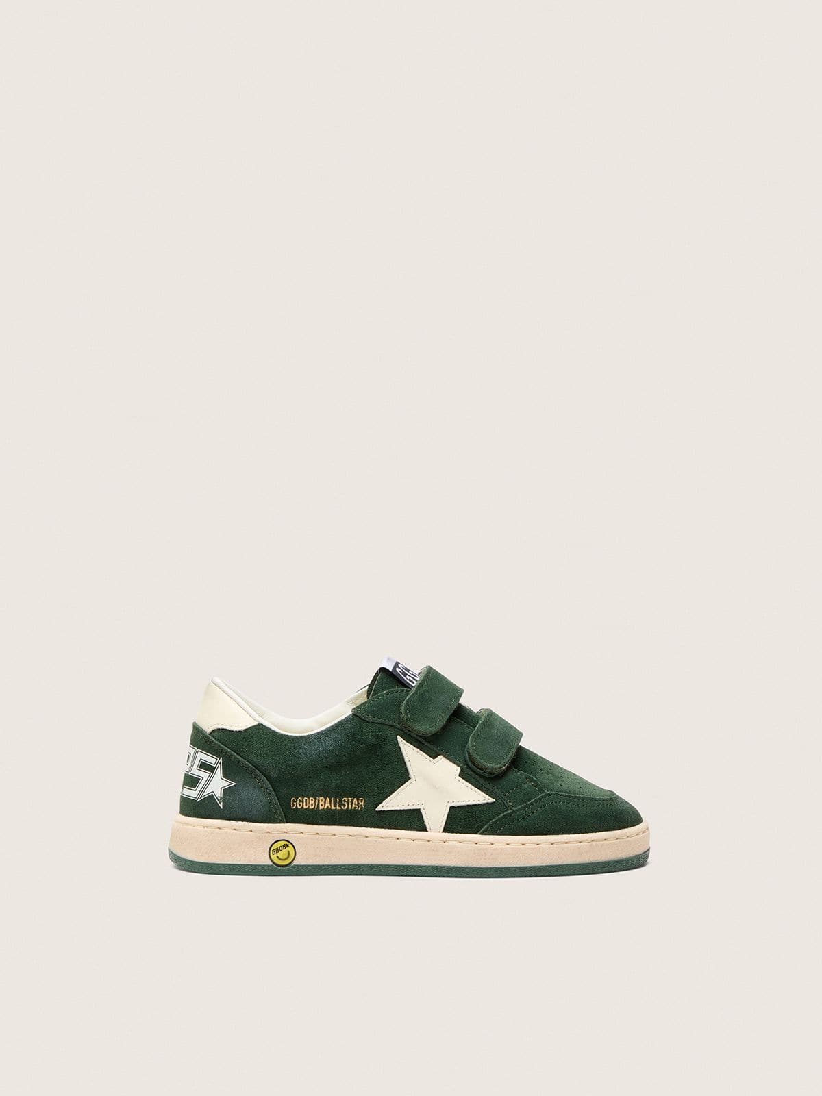 Golden Goose - Junior Ball Star in forest-green suede with cream leather star and heel tab in 