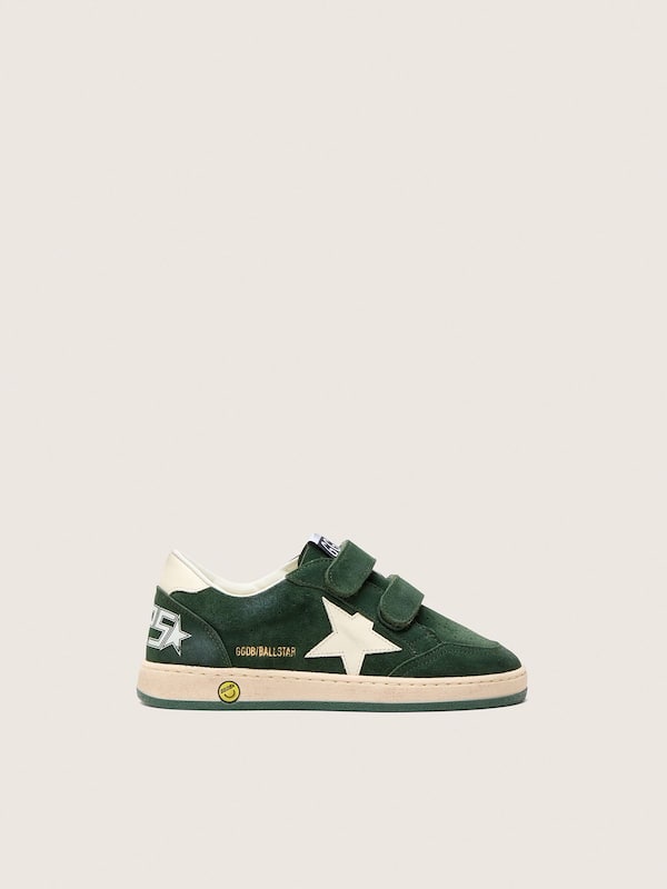 Golden Goose - Junior Ball Star in forest-green suede with cream leather star and heel tab in 