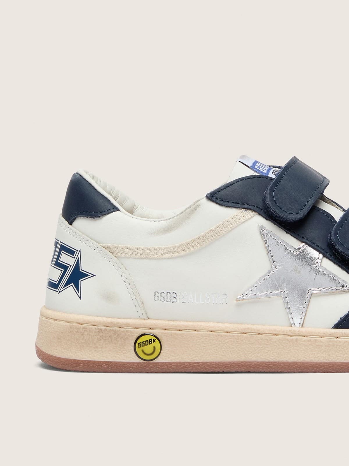 Golden Goose - Junior Ball Star in white leather with metallic silver leather star and dark blue leather inserts in 