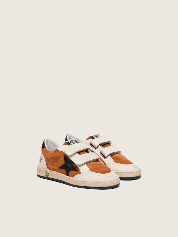 Golden Goose - Junior Ball Star in brick-red suede and cream leather with black leather star in 
