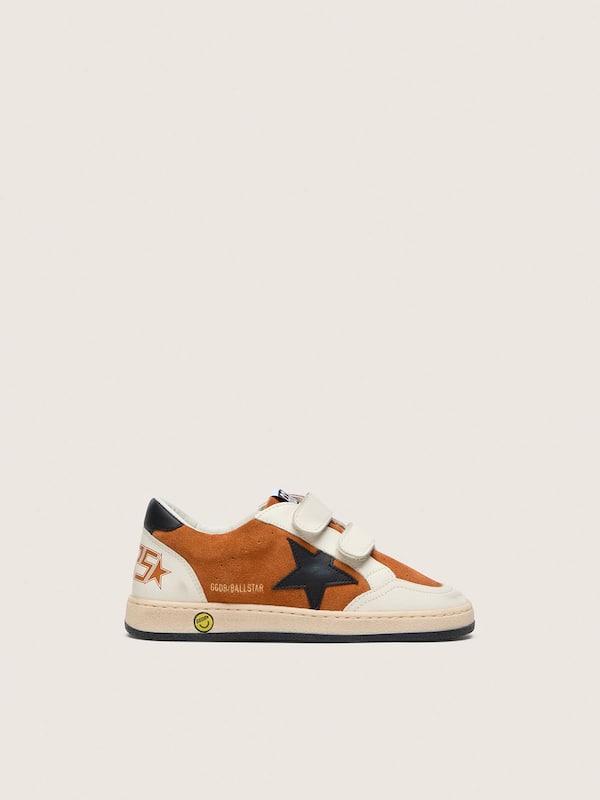 Golden Goose - Junior Ball Star in brick-red suede and cream leather with black leather star in 