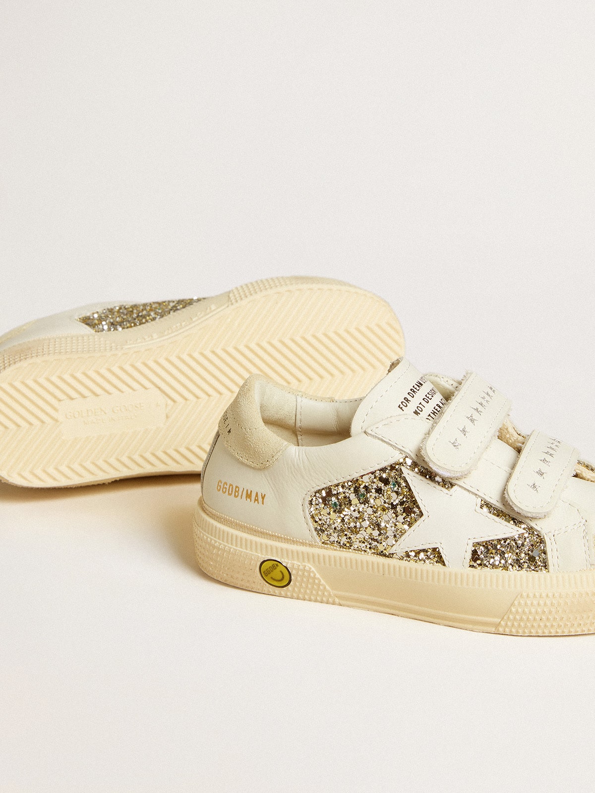 Golden Goose - May School Junior in glitter with leather star and suede heel tab in 