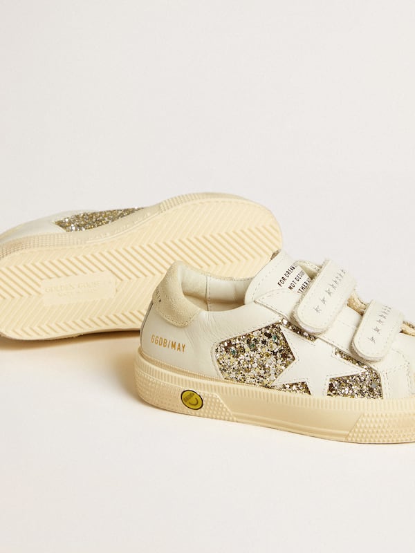 Golden Goose - May School Junior in glitter with leather star and suede heel tab in 