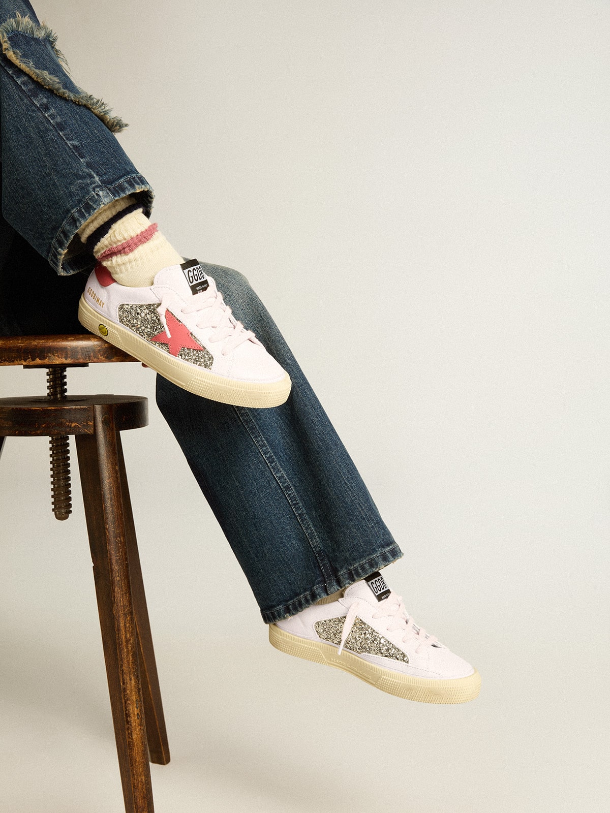 Golden Goose - May Junior con stella in pelle e talloncino rossi in 