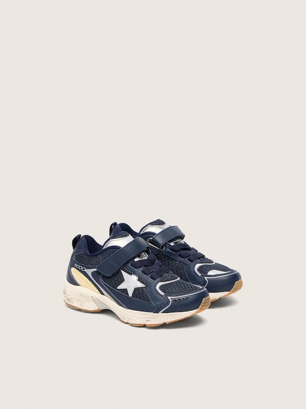 Golden Goose - Junior Lightstar in blue leather and mesh with gray leather star in 