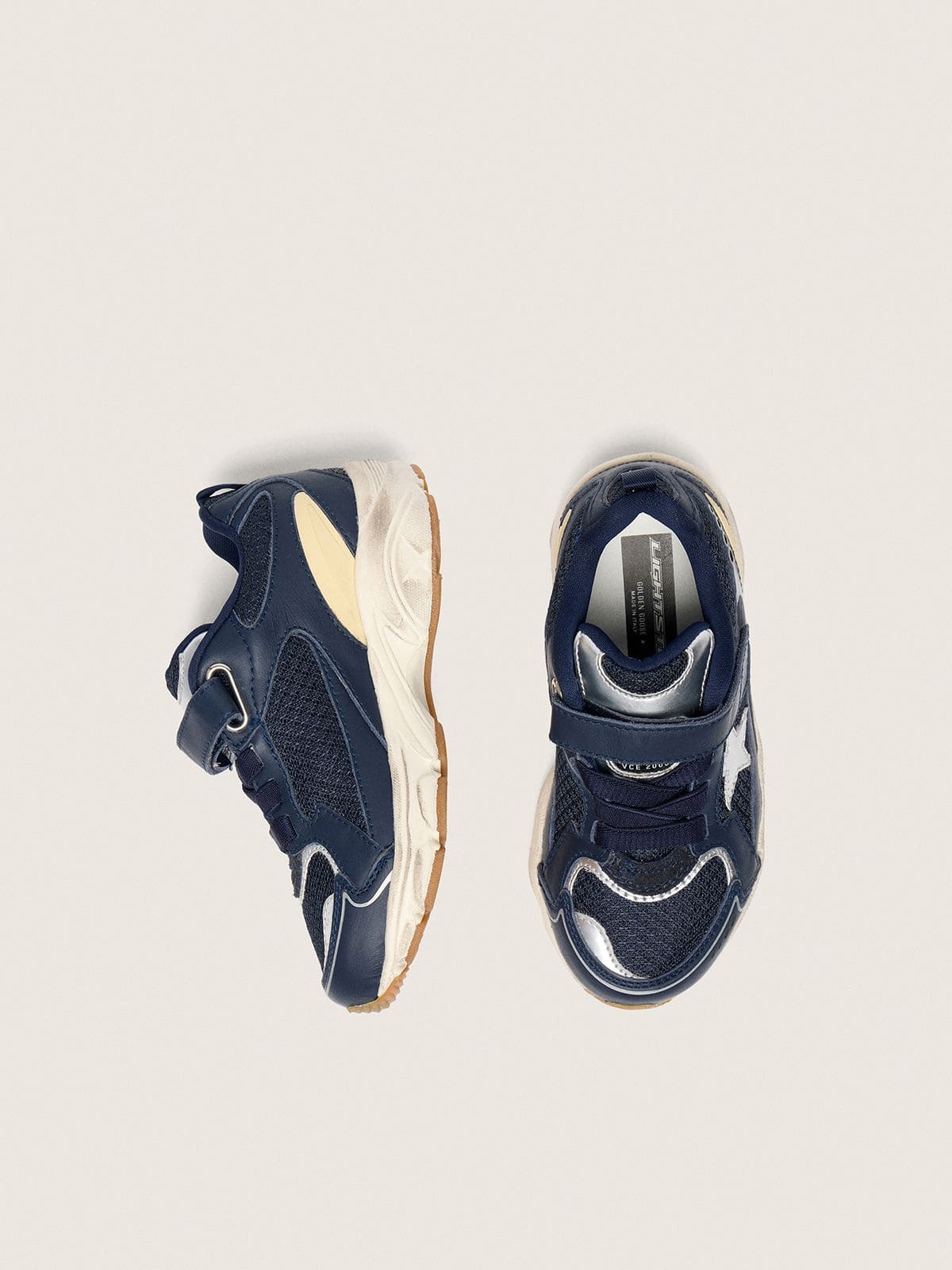 Golden Goose - Junior Lightstar in blue leather and mesh with gray leather star in 