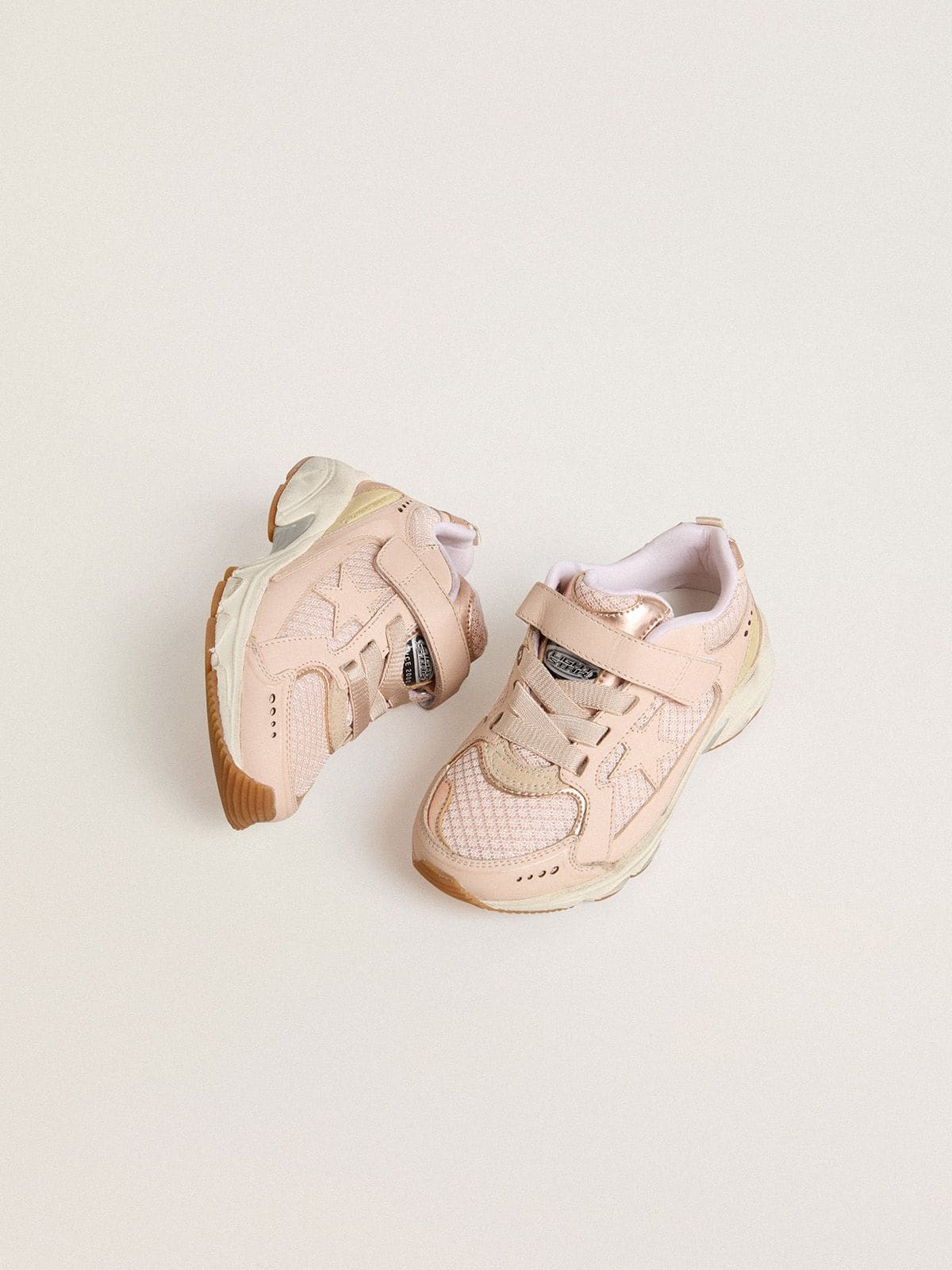 Golden Goose - Junior Lightstar in pink leather and mesh with pink leather star in 