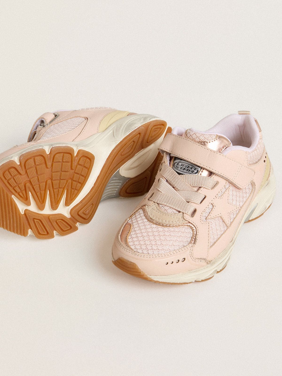 Golden Goose - Junior Lightstar in pink leather and mesh with pink leather star in 