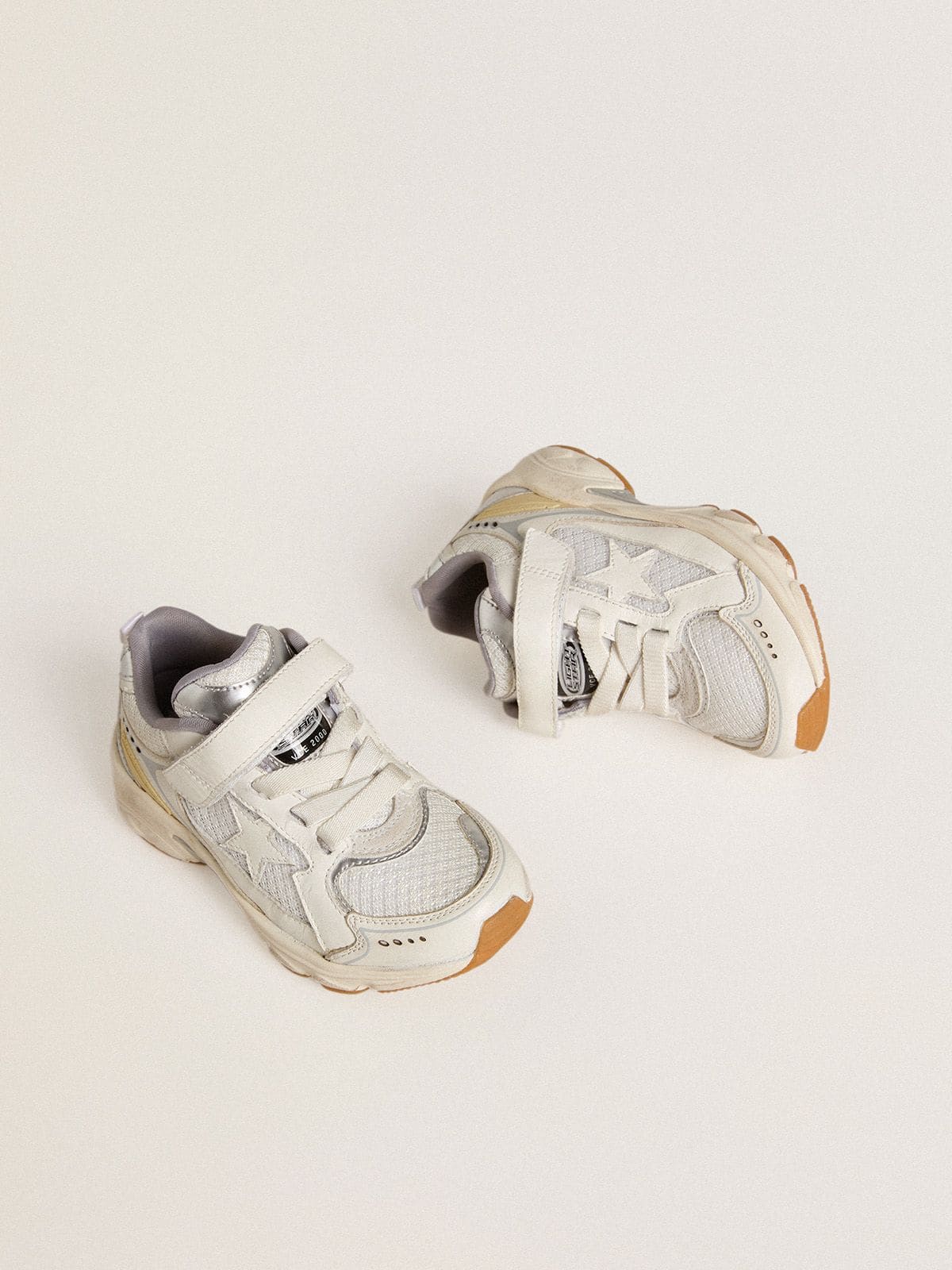 Golden Goose - Junior Lightstar in white leather and mesh with white leather star in 