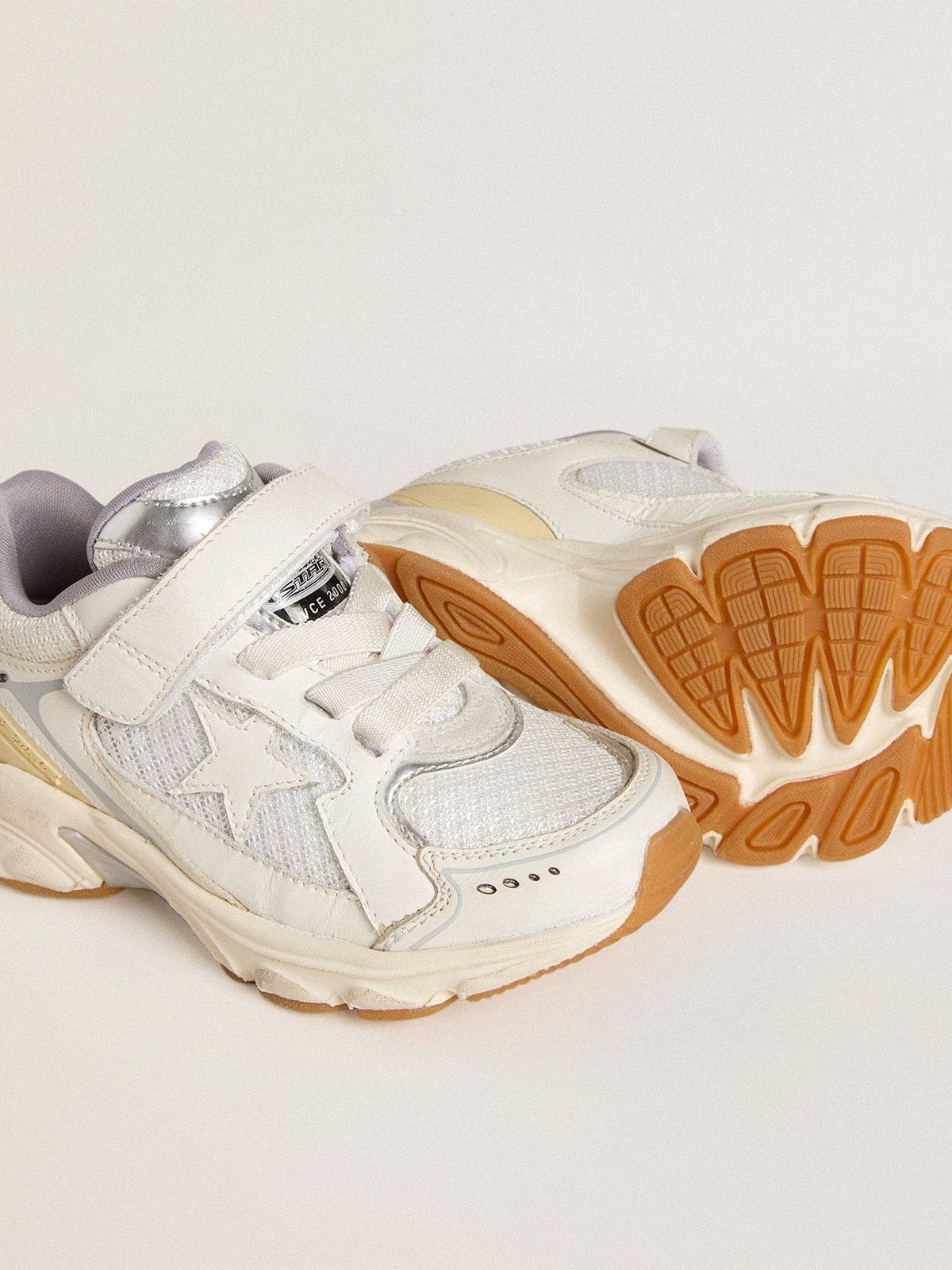Golden Goose - Junior Lightstar in white leather and mesh with white leather star in 