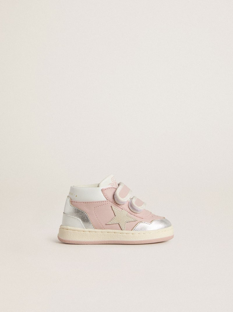 Junior June in pink leather with metallic leather inserts and suede star