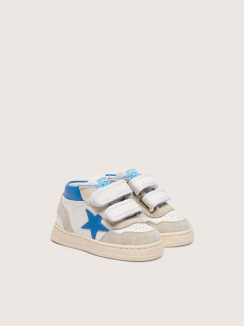 Golden Goose - June ジュニア レザー（ホワイト） レザースター（ロイヤルブルー）＆スエードパネル（グレー） in 