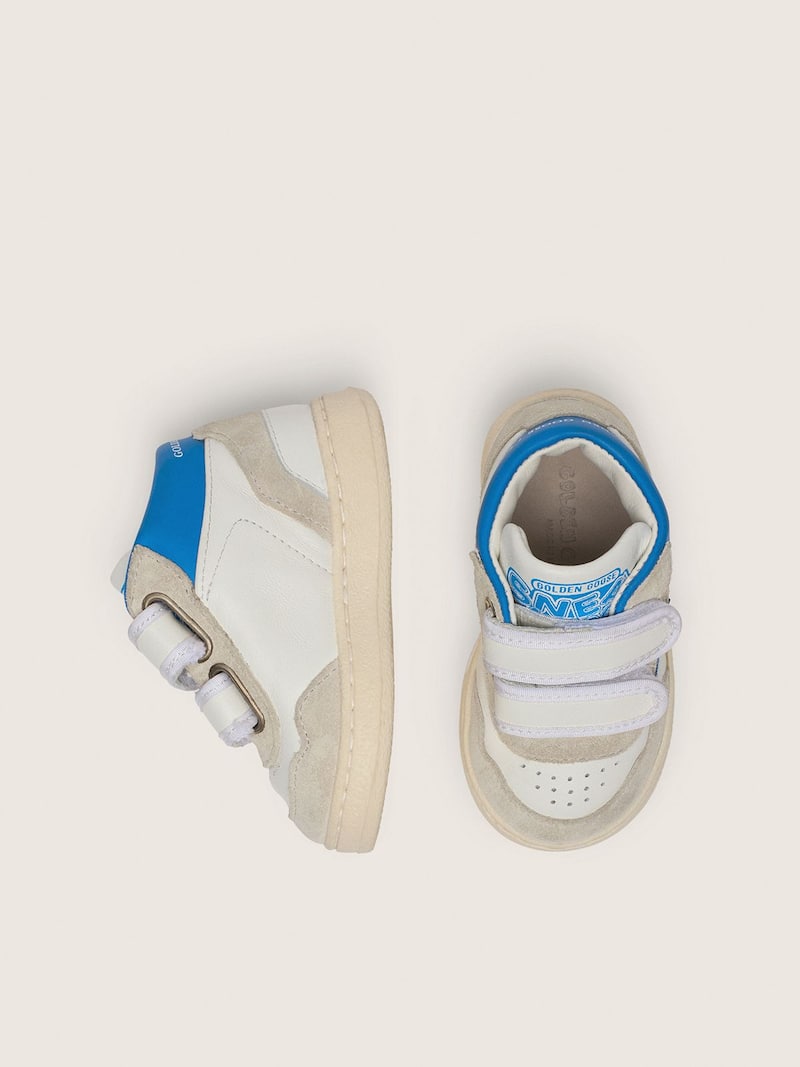 Golden Goose - June ジュニア レザー（ホワイト） レザースター（ロイヤルブルー）＆スエードパネル（グレー） in 