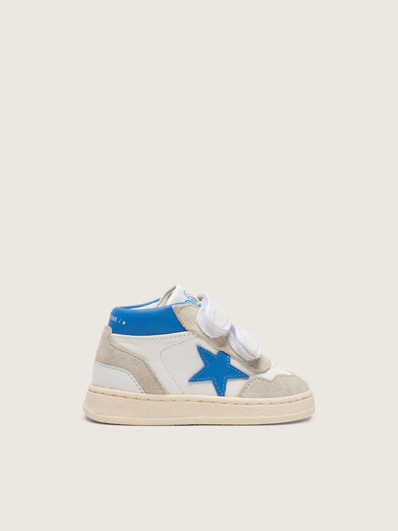 Golden Goose - June ジュニア レザー（ホワイト） レザースター（ロイヤルブルー）＆スエードパネル（グレー） in 
