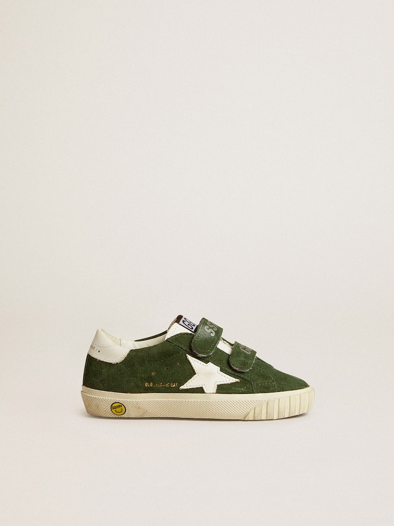 Old School Junior in green suede with white leather star and heel tab