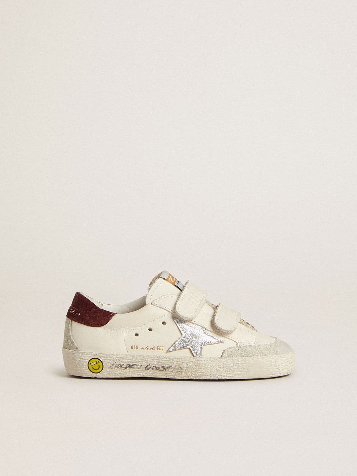 Golden Goose - Old School Junior mit Stern aus silberfarbenem Metallic-Leder und Fersenpartie aus purpurfarbenem Rauleder in 