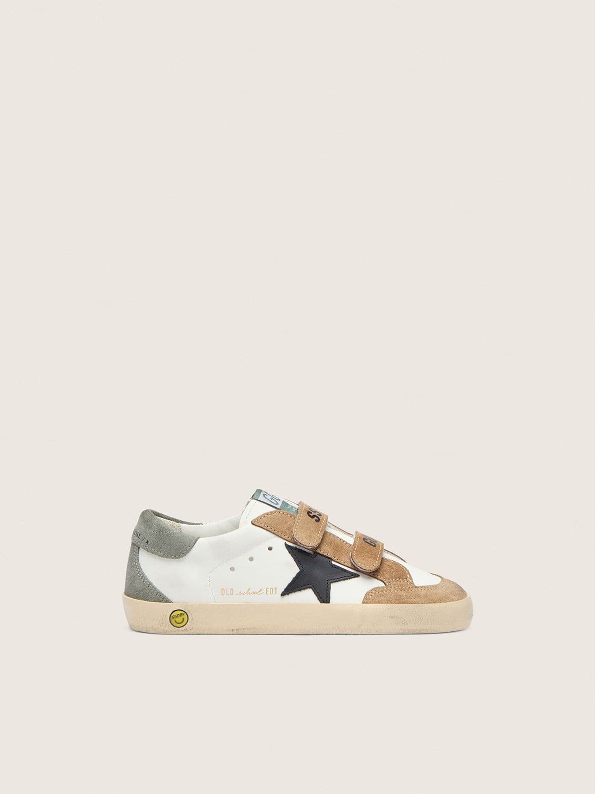 Golden Goose - Junior Old School with black leather star and beige and green suede inserts in 