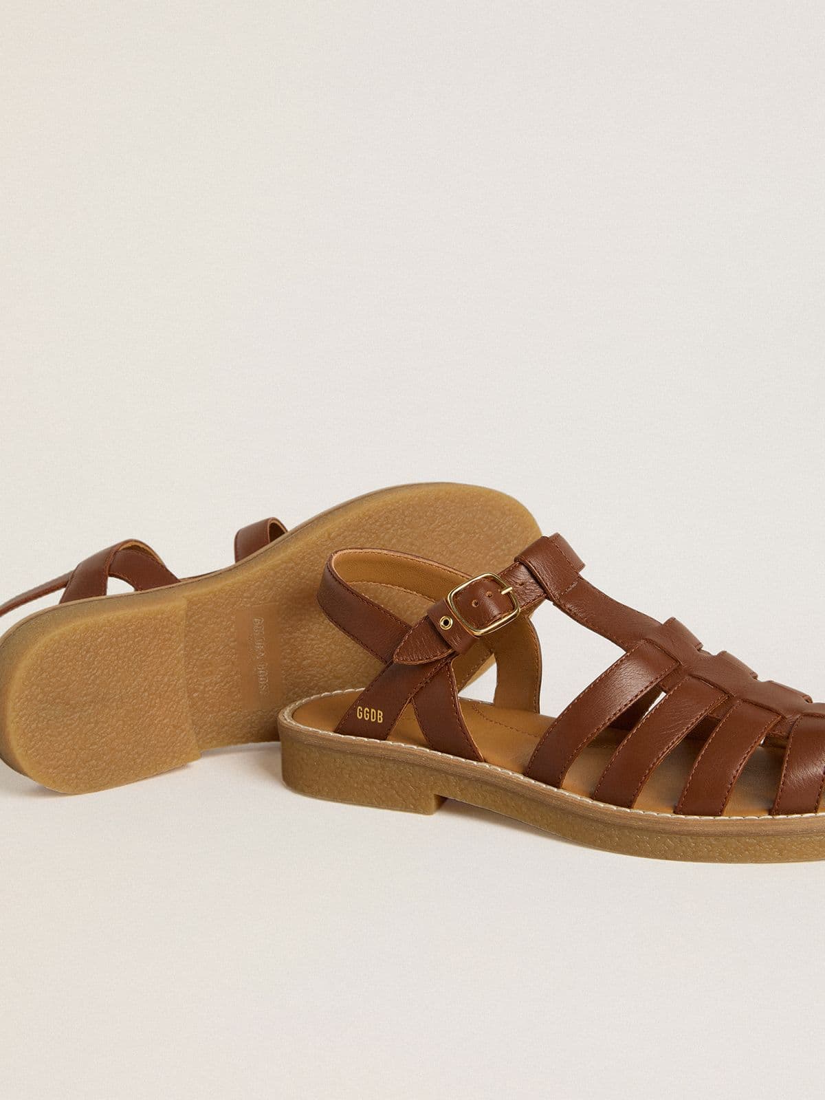 Golden Goose - Sandales Maxime Junior en cuir marron in 