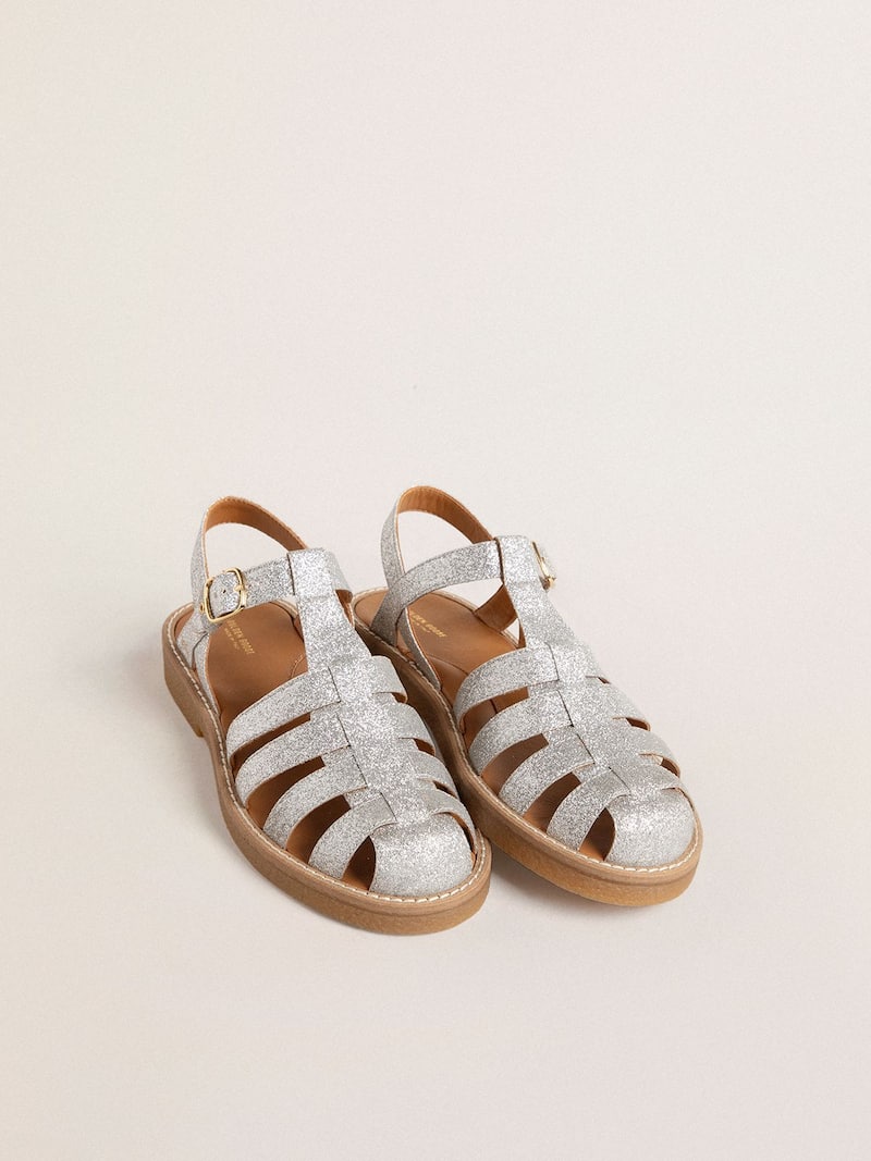 Golden Goose - Sandalias Maxime Junior con micropurpurina plateada in 
