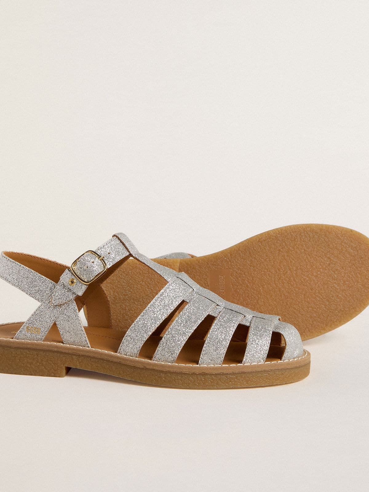 Golden Goose - Sandali Maxime Junior in micro glitter argento in 