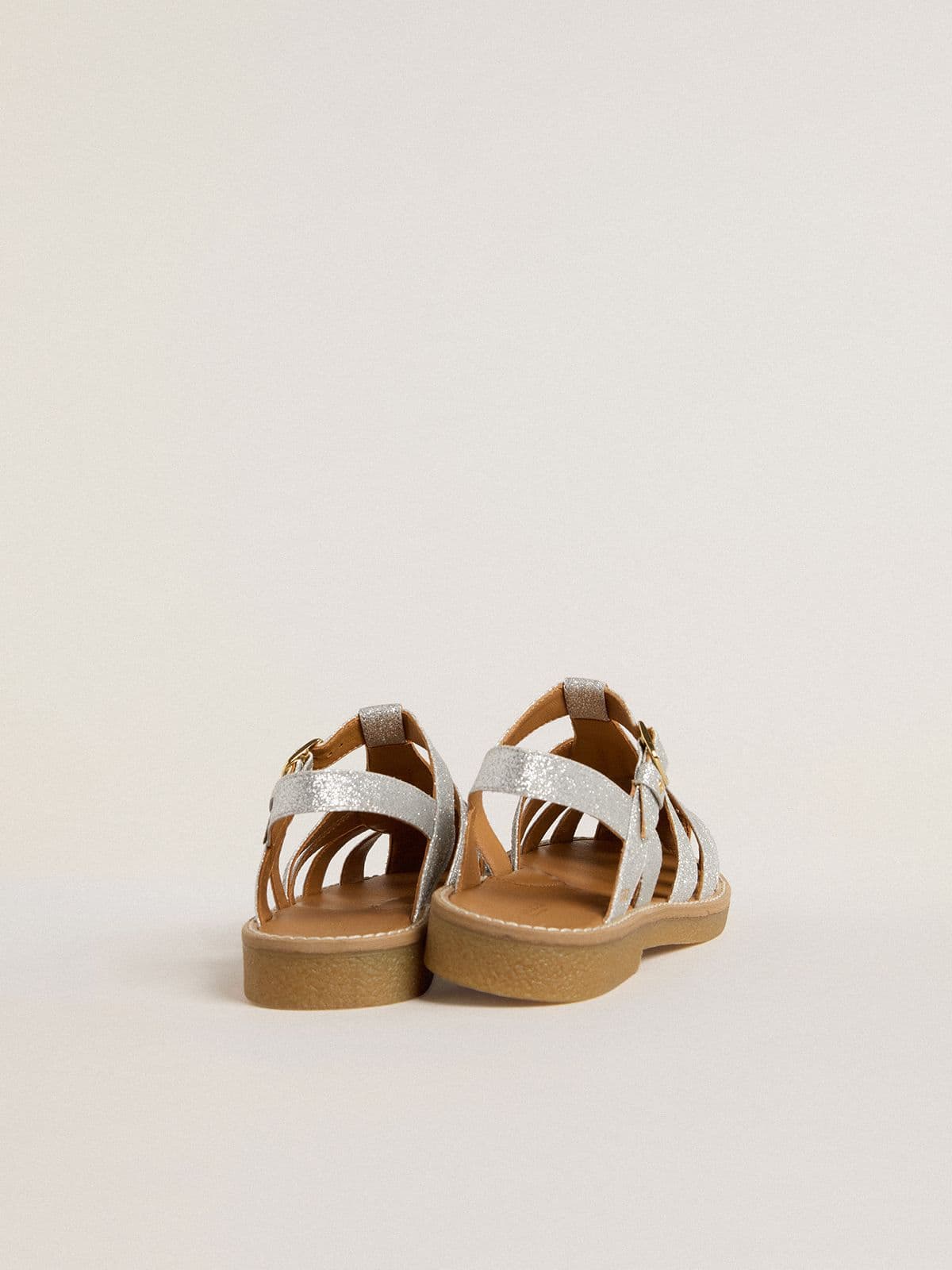 Golden Goose - Sandali Maxime Junior in micro glitter argento in 