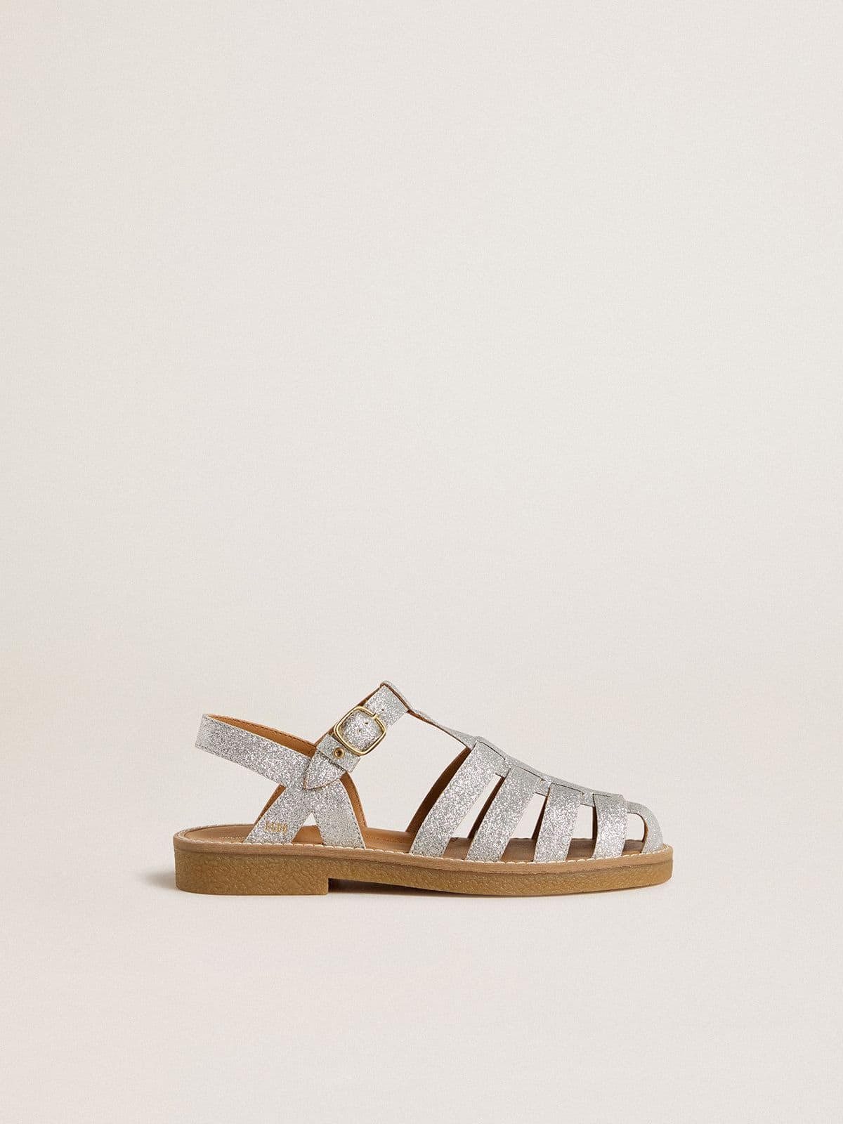 Golden Goose - Sandali Maxime Junior in micro glitter argento in 