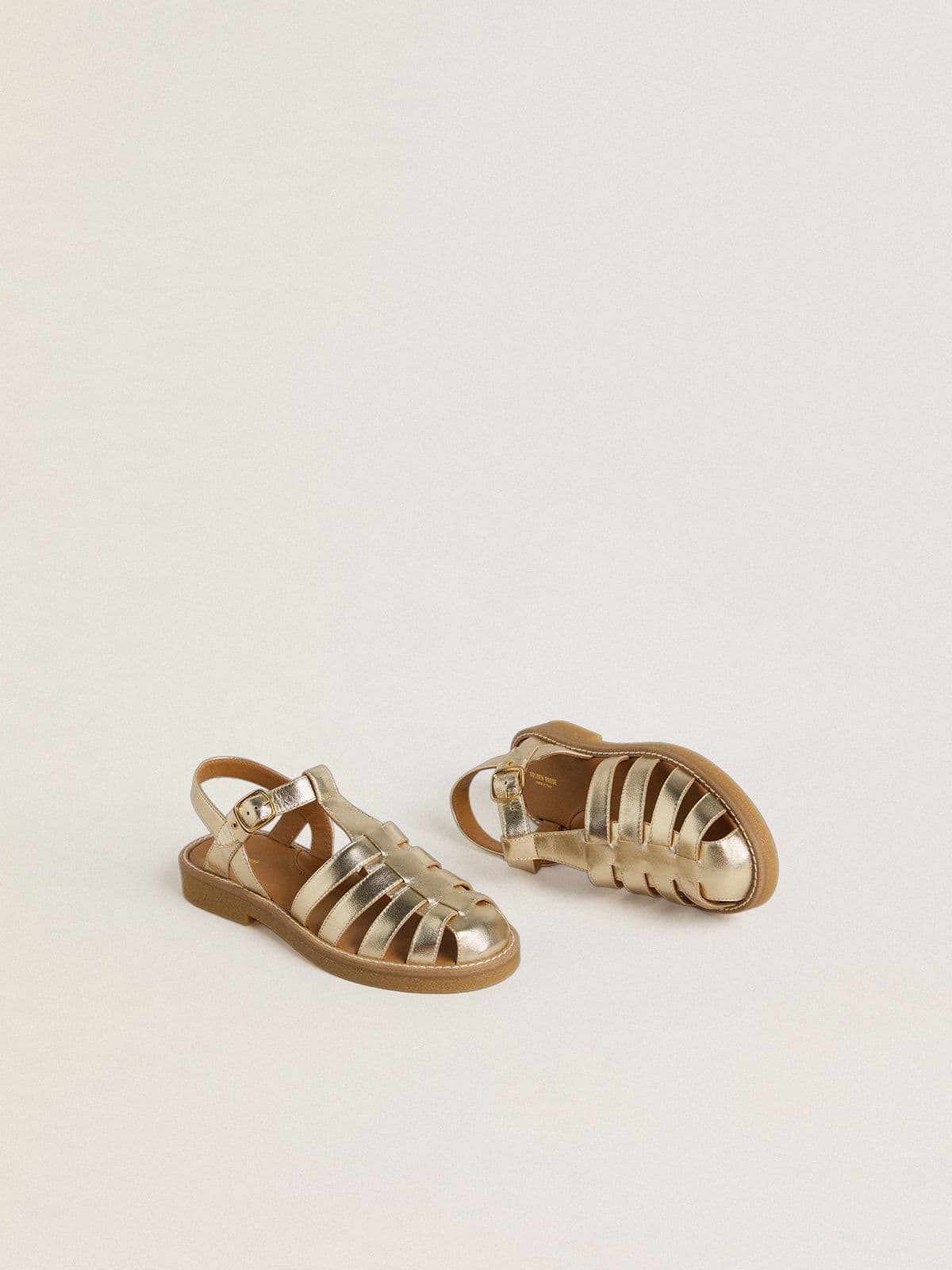 Golden Goose - Sandales Maxime Junior en cuir lamé doré in 