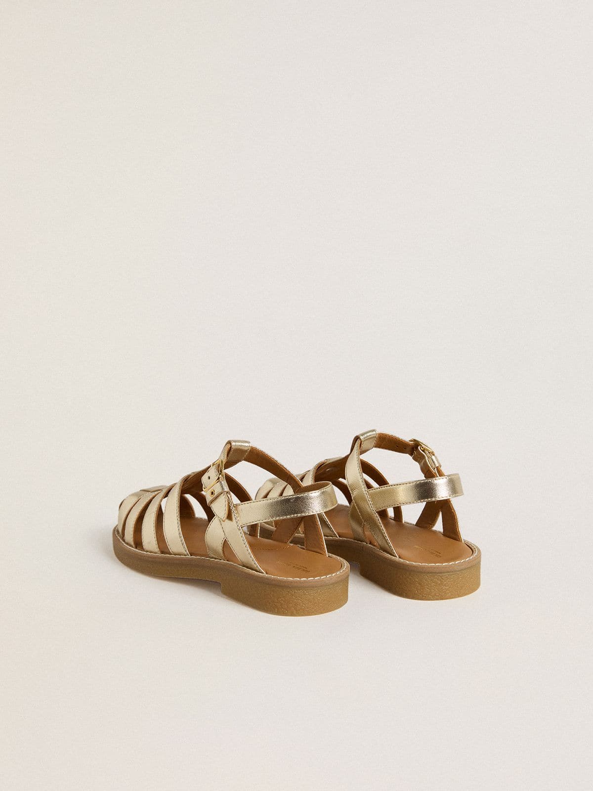 Golden Goose - Sandales Maxime Junior en cuir lamé doré in 