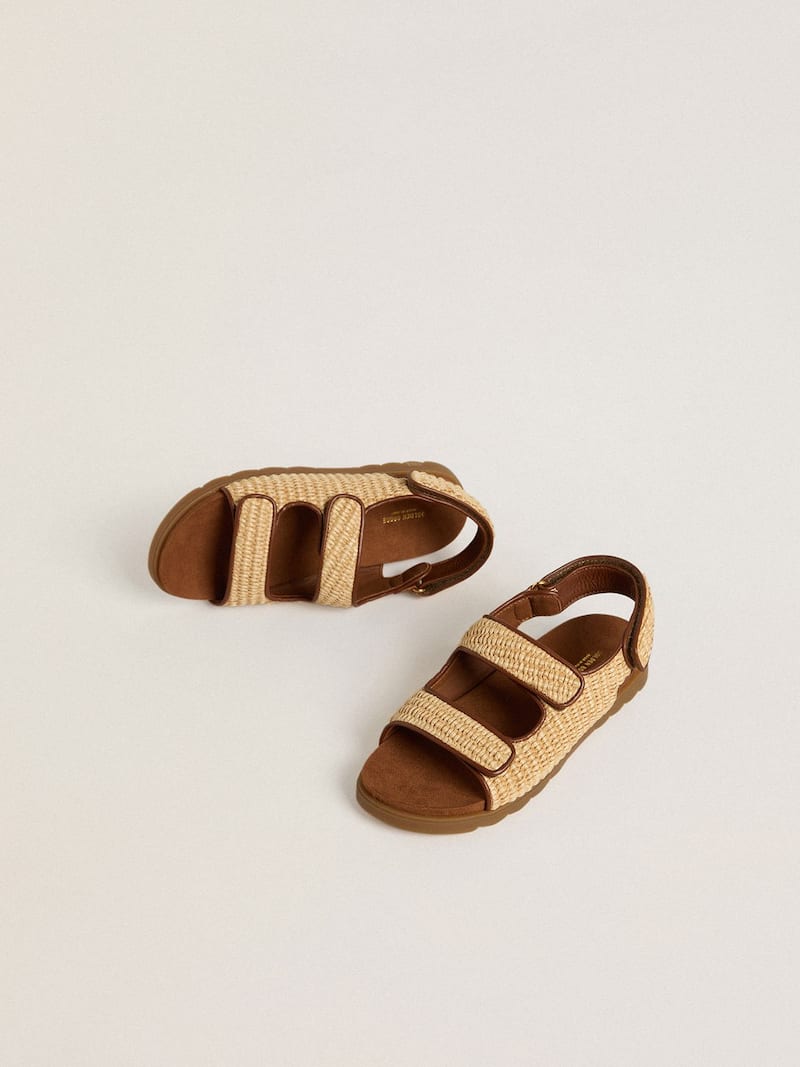 Golden Goose - Sandalias Noa Junior de rafia beige y piel marr&oacute;n in 