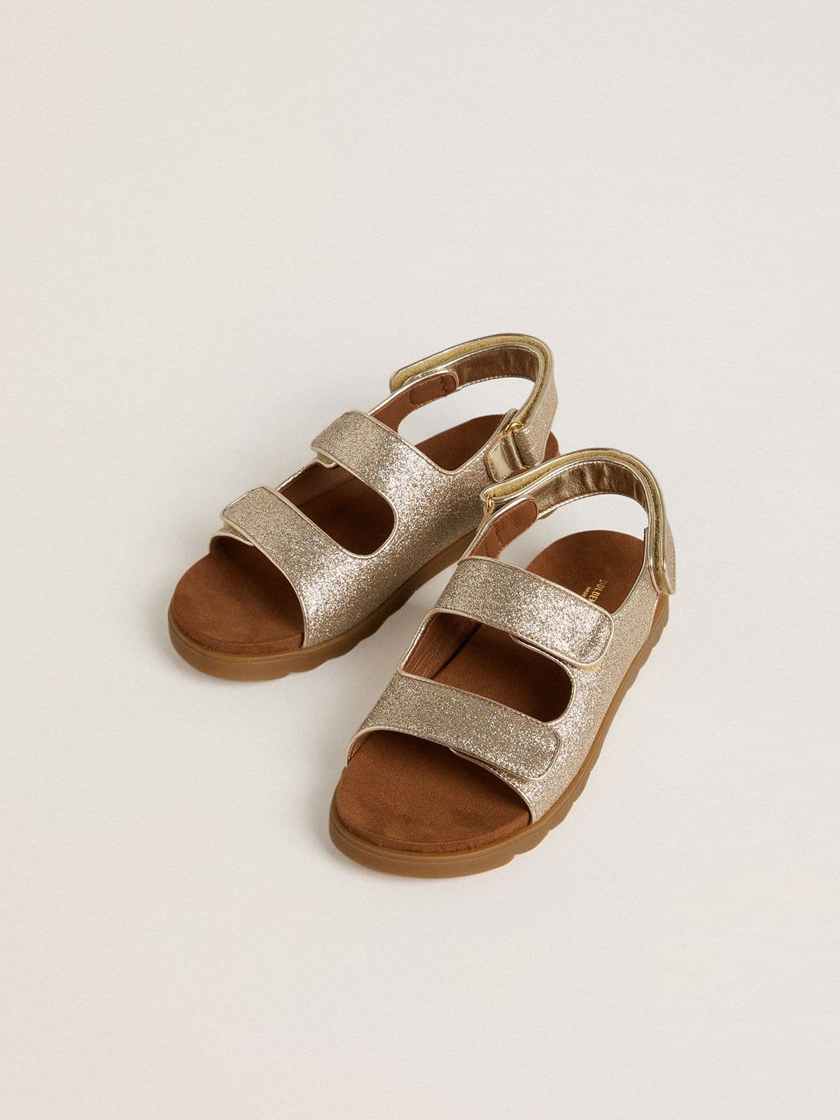Golden Goose - Noa Junior sandals in micro-glitter and platinum leather in 