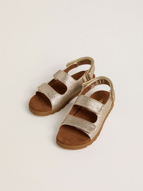 Golden Goose - Noa Junior sandals in micro-glitter and platinum leather in 