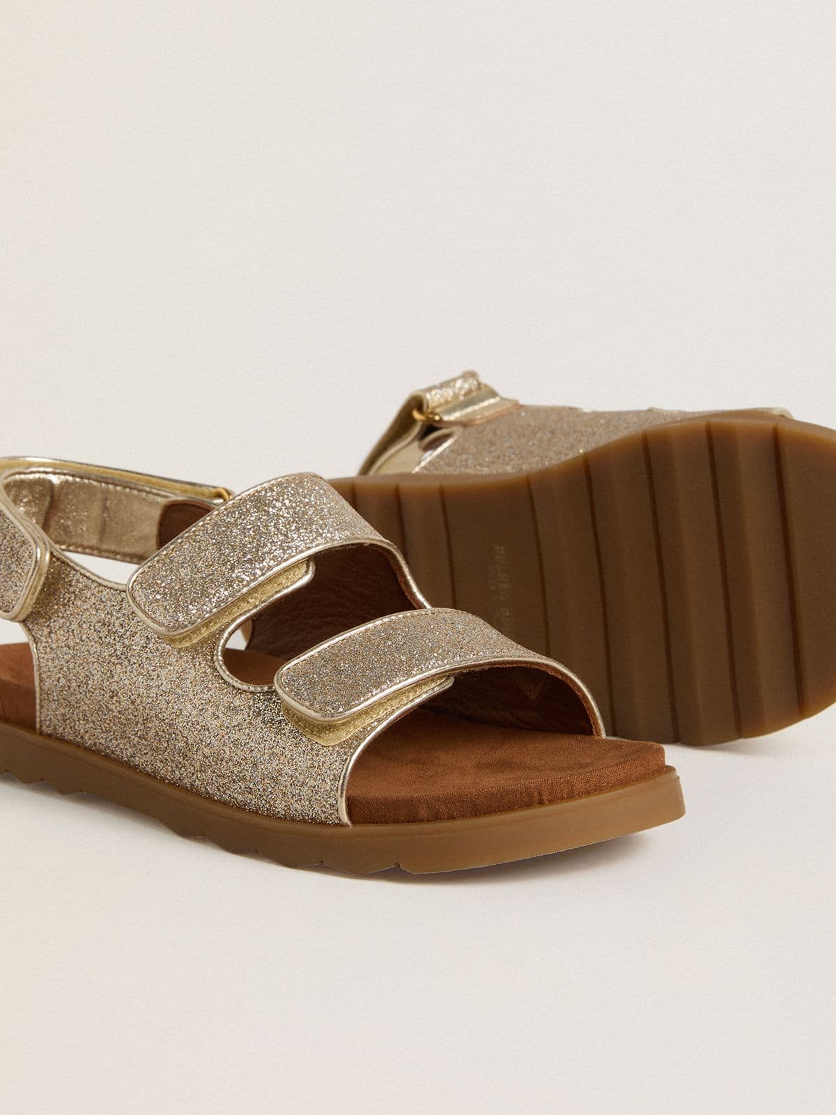 Golden Goose - Noa Junior sandals in micro-glitter and platinum leather in 