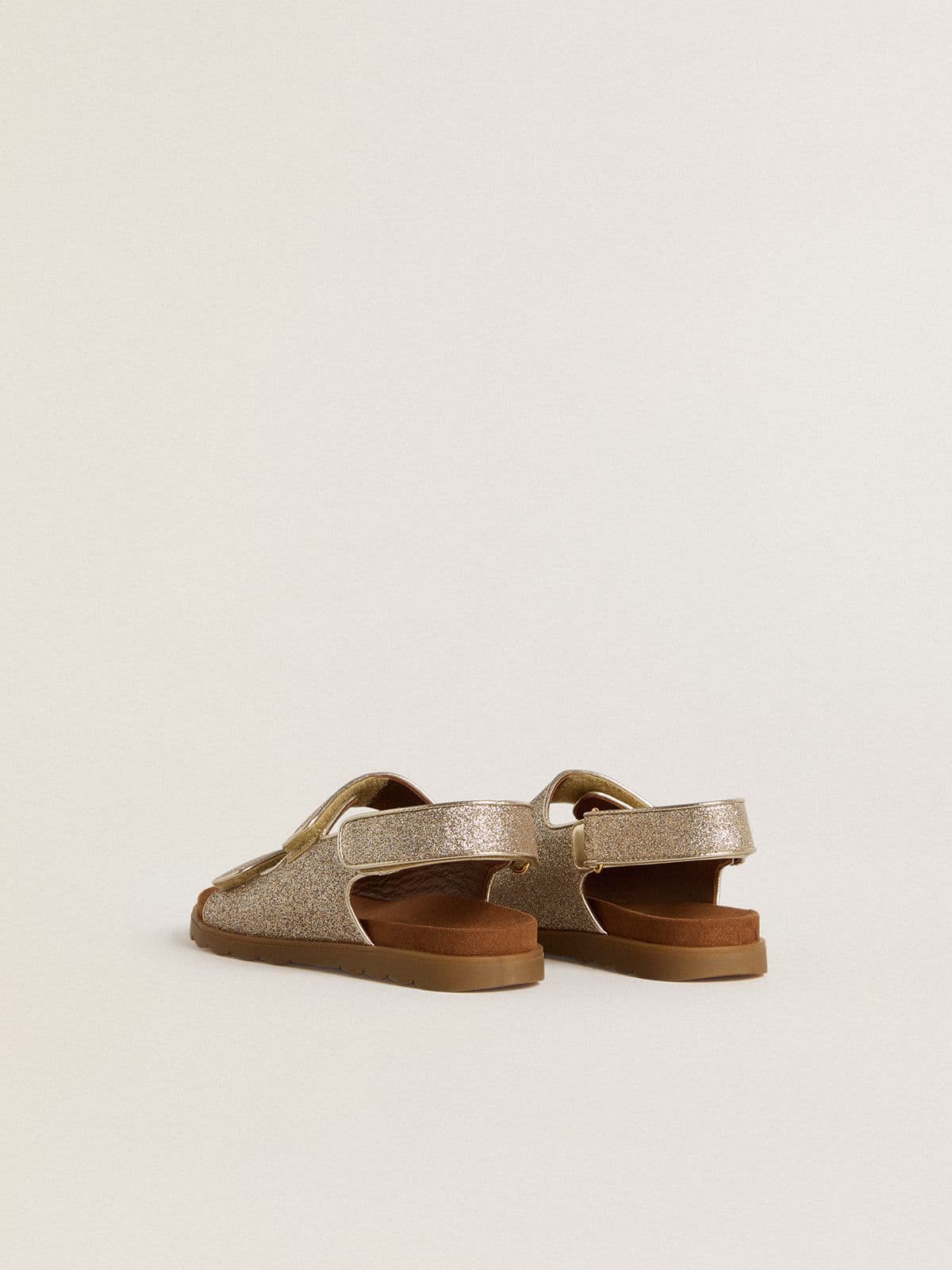 Golden Goose - Noa Junior sandals in micro-glitter and platinum leather in 
