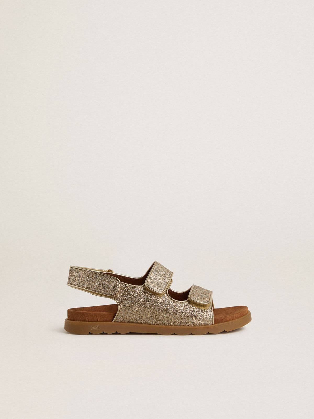 Golden Goose - Noa Junior sandals in micro-glitter and platinum leather in 