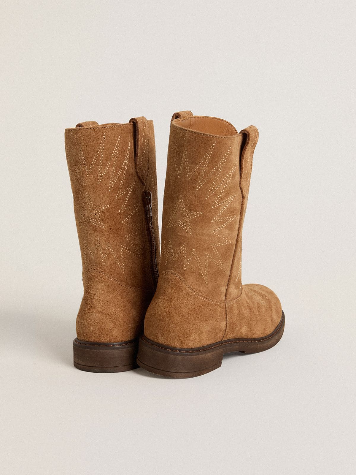 Golden Goose - Wish Junior boots in camel suede with star embroidery in 