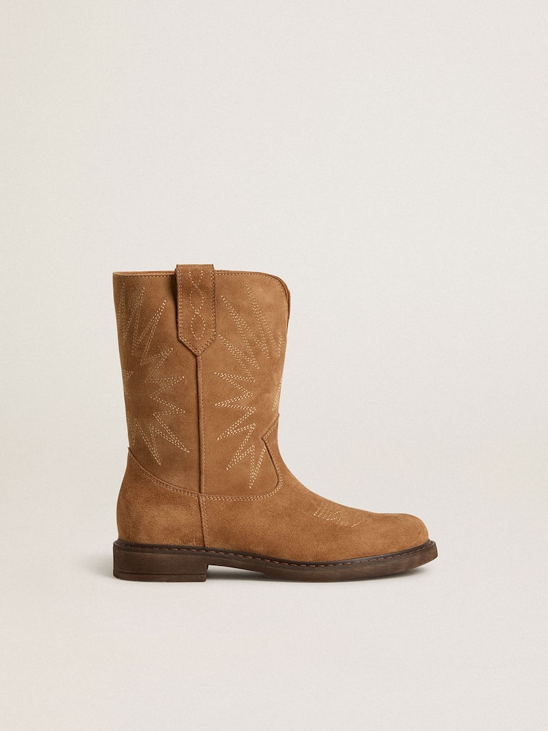 Stivali Wish Junior in suede cammello con ricamo a stella